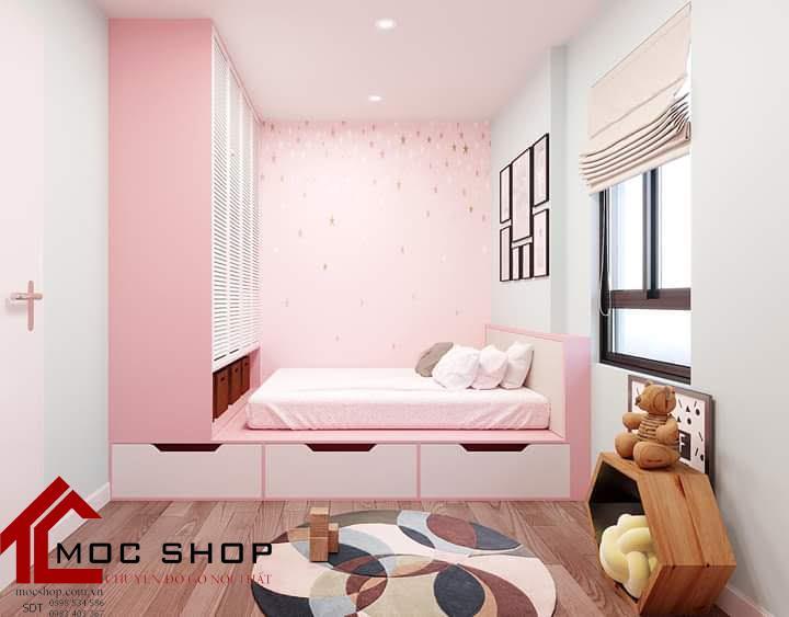 Thiết kế thi công phòng trẻ em màu hồng xinh xắn cho bé gái Quận 1